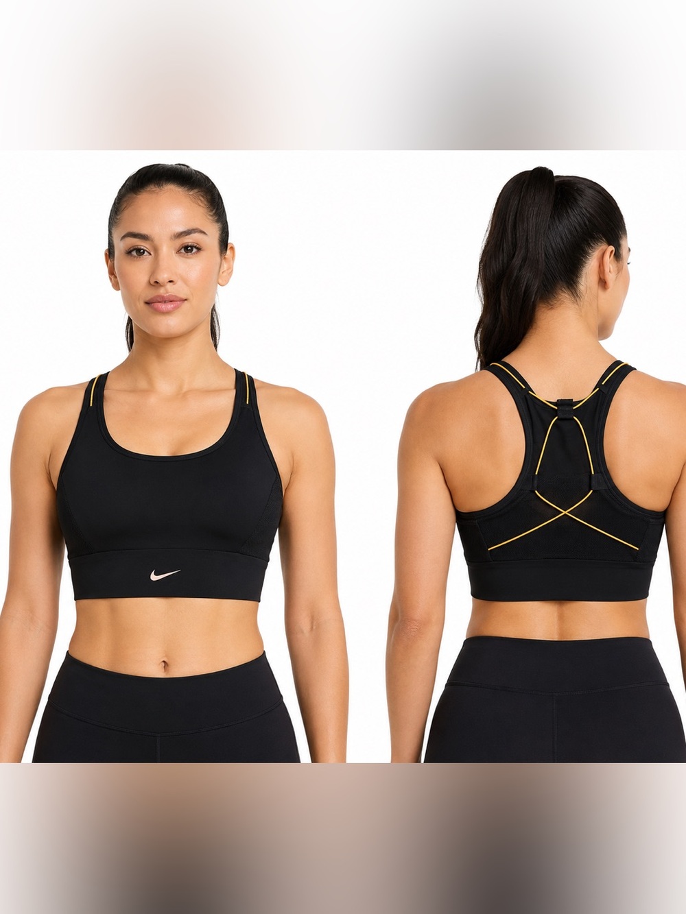 Nike Black Gold Trim Mesh Racerback Sports Bra Size M